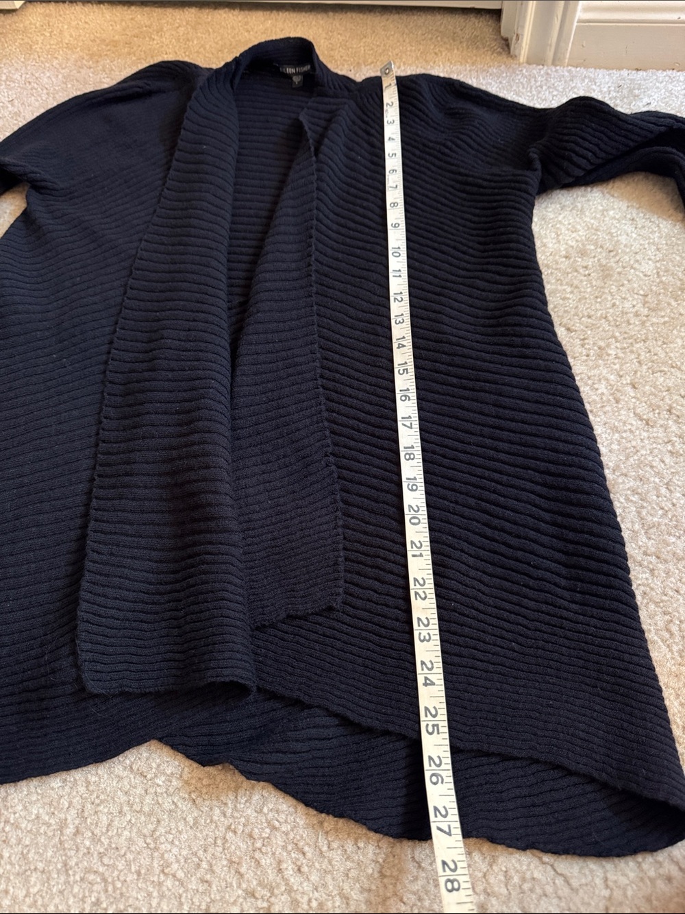 EILEEN FISHER - Black Ribbed Open-Front Cardigan - Size Large - Picture 12 of 12